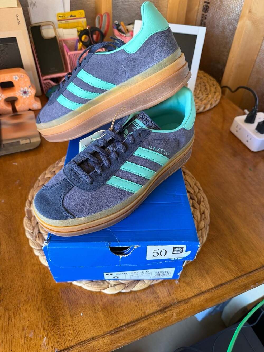 Adidas Gazelle Bold W Shoes Size 9 Shadow Navy Acid Mint